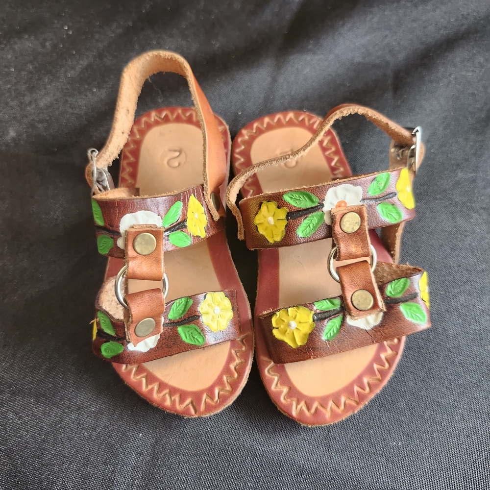 Kids Brown Sandals with Floral Design